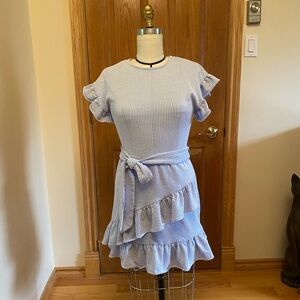 Michael Kors Women’s Blue/White Striped Ruffled Faux-Wrap Dress || Size: XXS